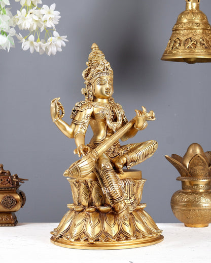 Handcrafted Brass Saraswati Statue 15" Height - Budhshiv.com