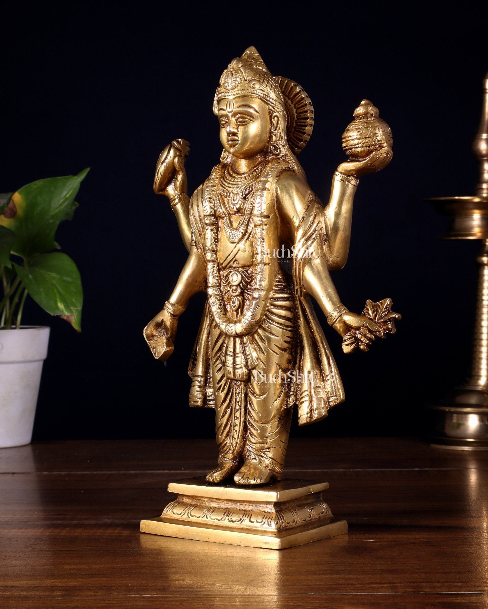 Handcrafted Brass Statue of Lord Dhanvantari, the God of Ayurveda | 10" - Budhshiv.com
