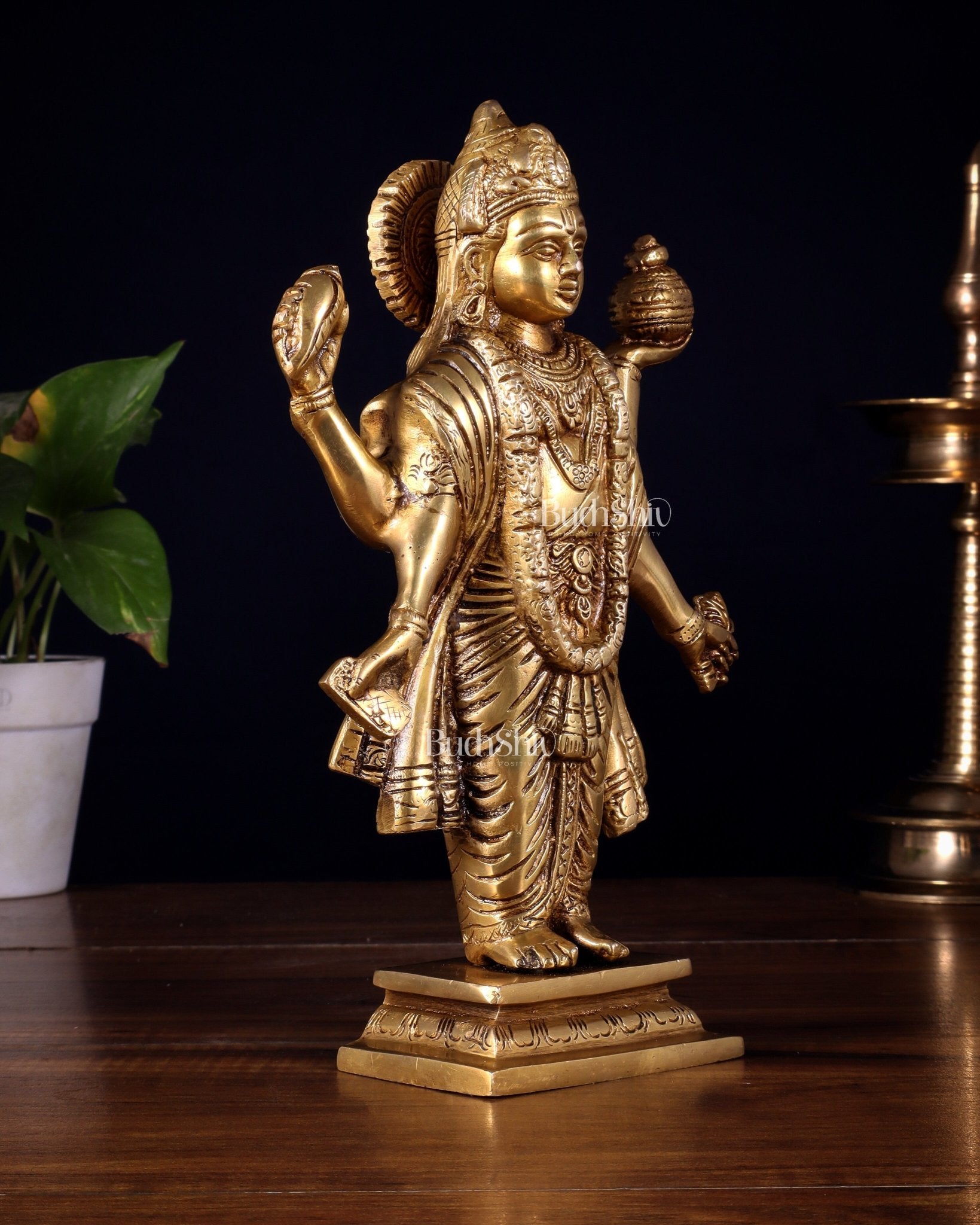 Handcrafted Brass Statue of Lord Dhanvantari, the God of Ayurveda | 10" - Budhshiv.com