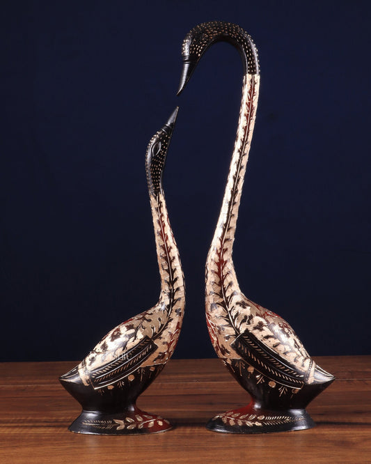 Handcrafted Brass Swan Pair – Elegant Chiseled Design | Home & Office Décor - Budhshiv.com