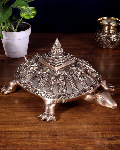 Handcrafted Brass Vishnu Dashavatars with Shree Yantra on Tortoise Base 13 inch - Budhshiv.com