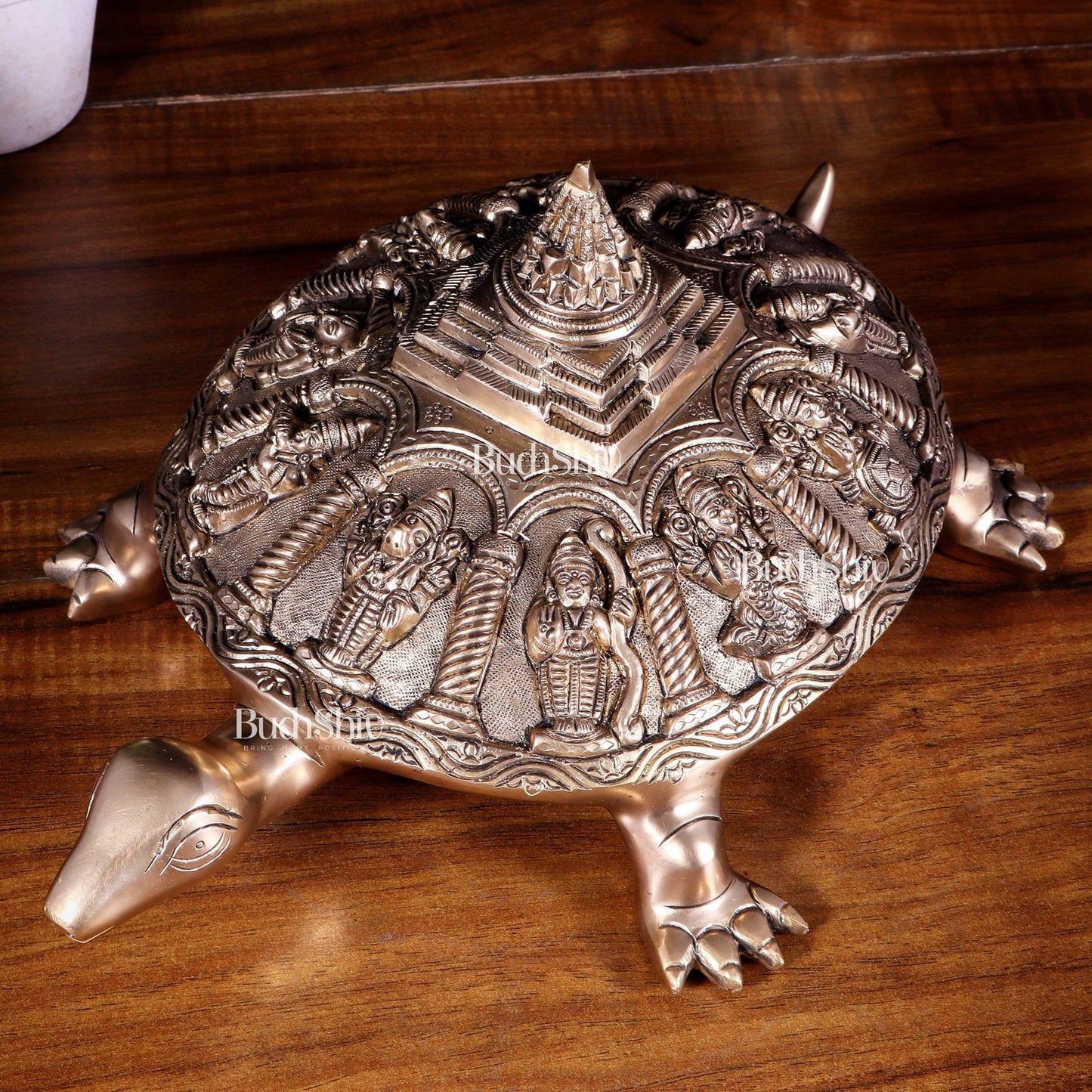 Handcrafted Brass Vishnu Dashavatars with Shree Yantra on Tortoise Base 13 inch - Budhshiv.com