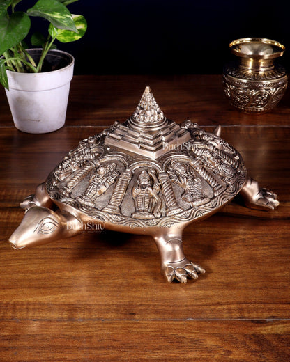 Handcrafted Brass Vishnu Dashavatars with Shree Yantra on Tortoise Base 13 inch - Budhshiv.com