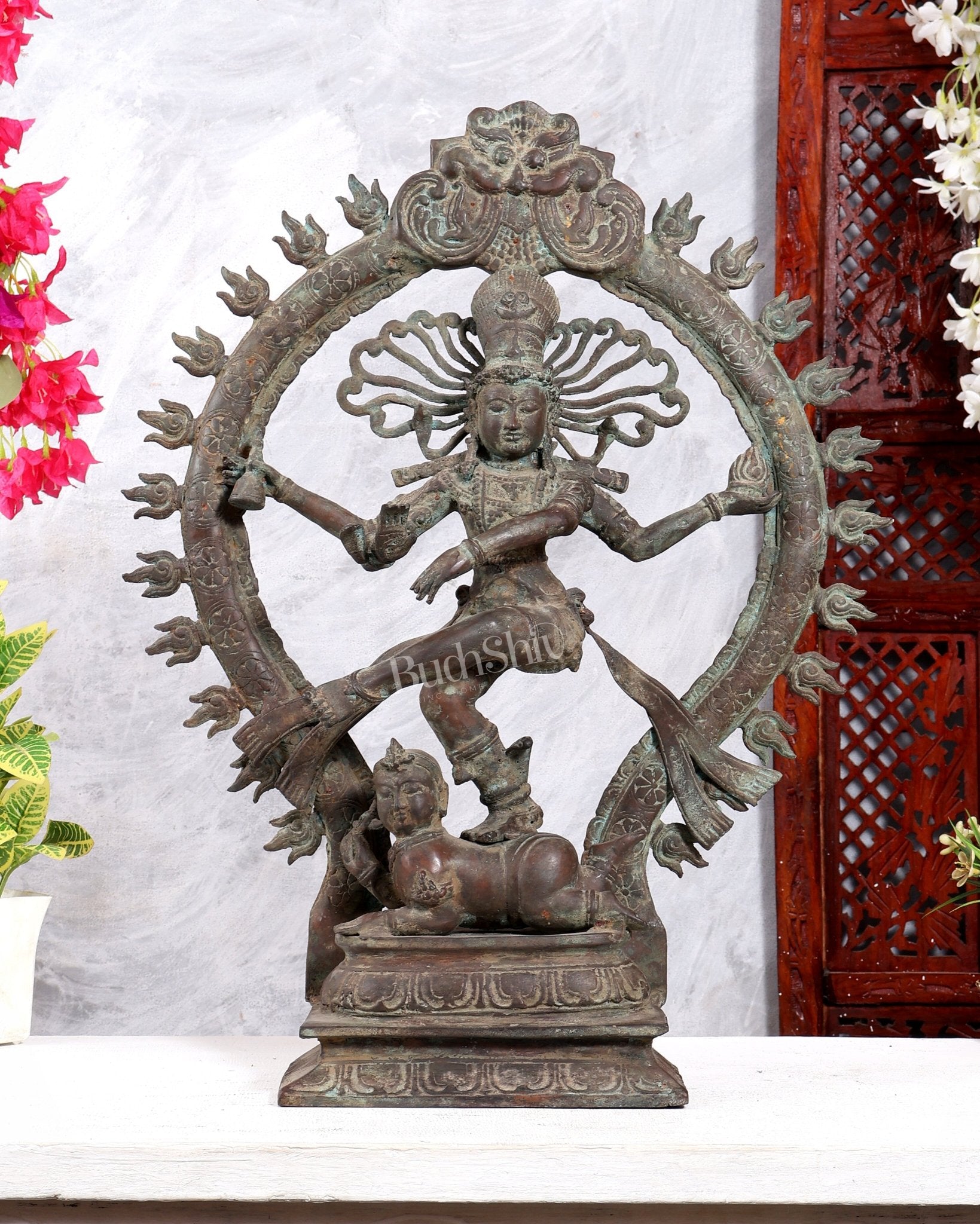 Handcrafted Bronze Nataraja – Dancing Shiva Vintage Indonesian Sculpture 22 inch - Budhshiv.com
