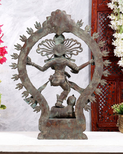 Handcrafted Bronze Nataraja – Dancing Shiva Vintage Indonesian Sculpture 22 inch - Budhshiv.com