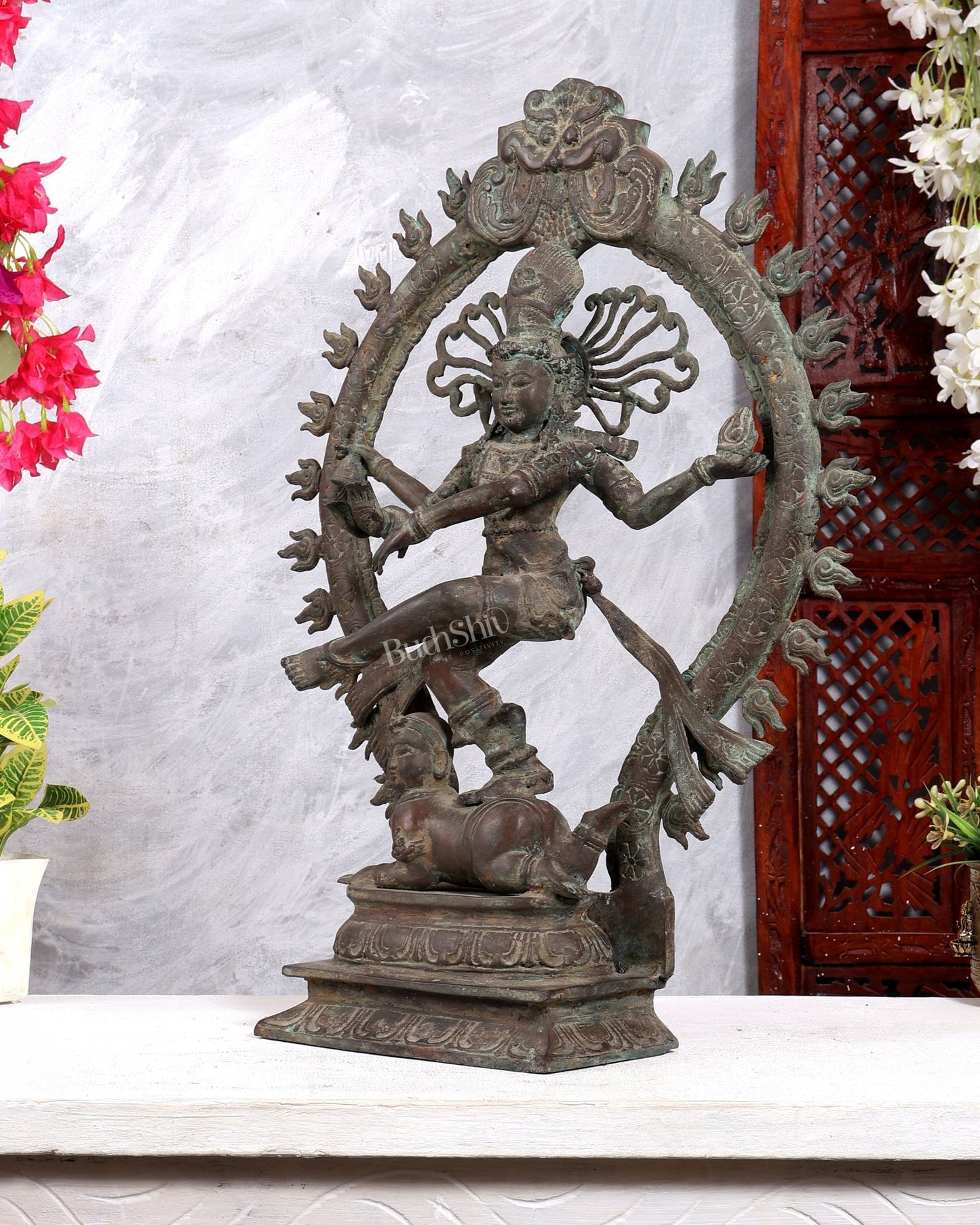 Handcrafted Bronze Nataraja – Dancing Shiva Vintage Indonesian Sculpture 22 inch - Budhshiv.com