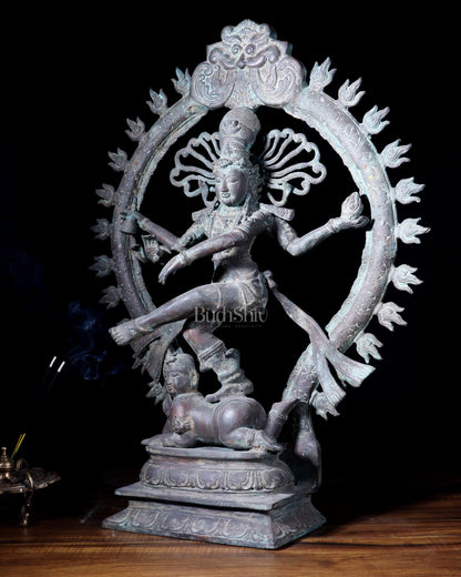 Handcrafted Bronze Nataraja – Dancing Shiva Vintage Indonesian Sculpture 22" - Budhshiv.com