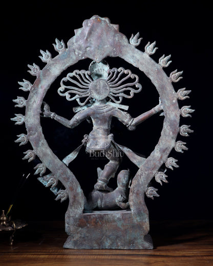 Handcrafted Bronze Nataraja – Dancing Shiva Vintage Indonesian Sculpture 22" - Budhshiv.com