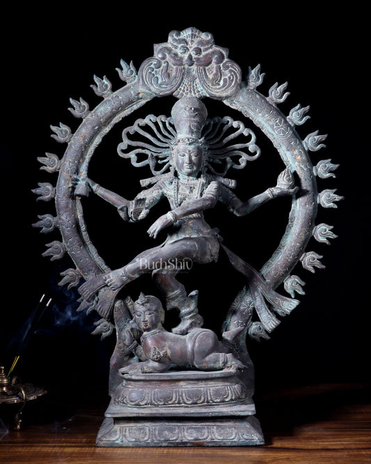 Handcrafted Bronze Nataraja – Dancing Shiva Vintage Indonesian Sculpture 22" - Budhshiv.com