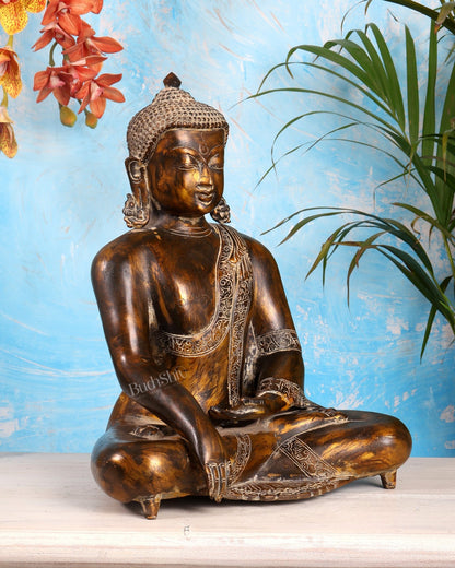 Handcrafted Fine Brass Buddha Statue | Bhoomisparsha Mudra |15" - Budhshiv.com