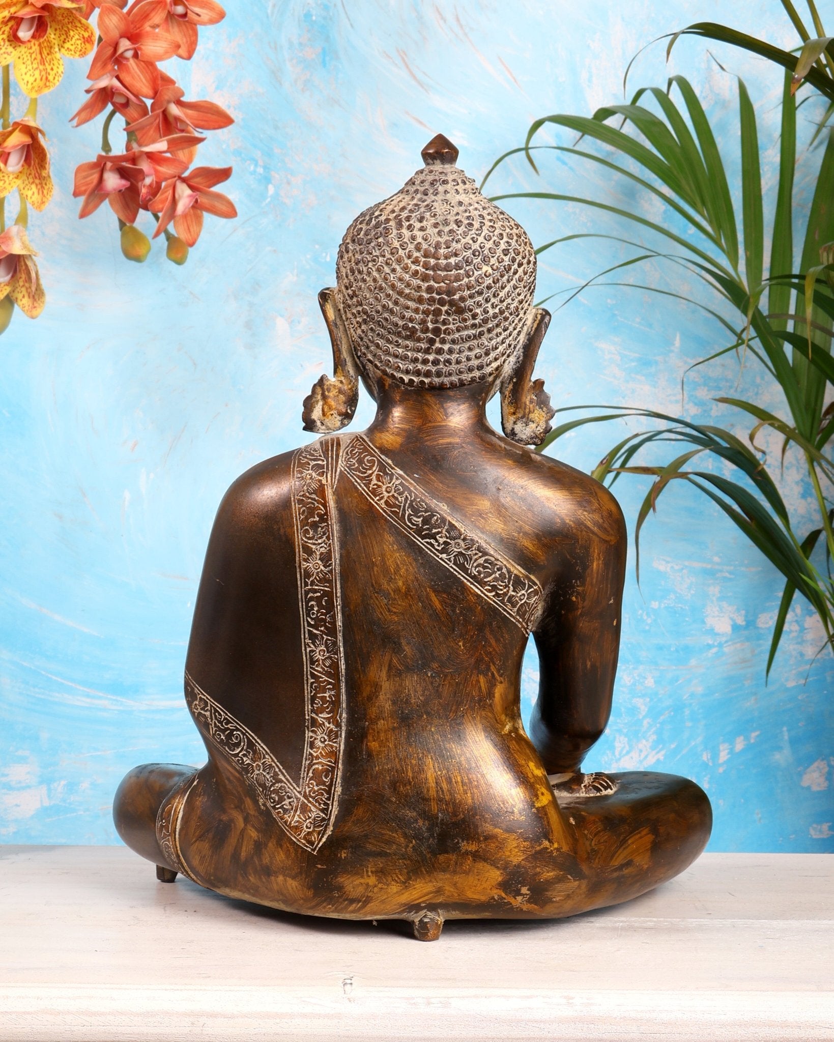 Handcrafted Fine Brass Buddha Statue | Bhoomisparsha Mudra |15" - Budhshiv.com