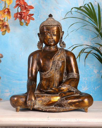 Handcrafted Fine Brass Buddha Statue | Bhoomisparsha Mudra |15" - Budhshiv.com
