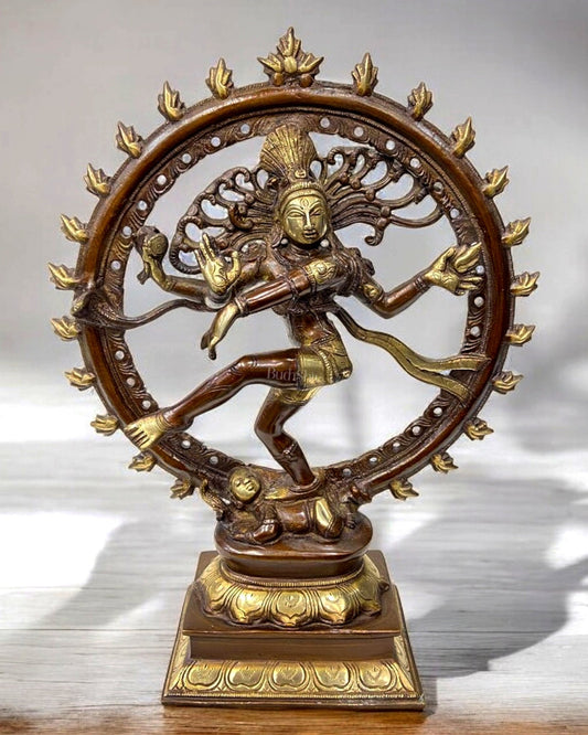 Handcrafted Fine Brass Nataraja Statue - 13" Height - Budhshiv.com