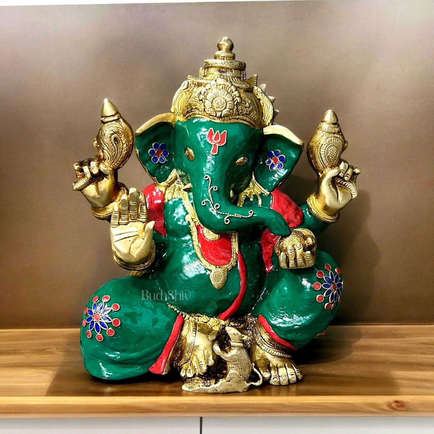 Handcrafted Ganapati Aashirwad Idol - 13" Tall, 12.5 kg - Budhshiv.com