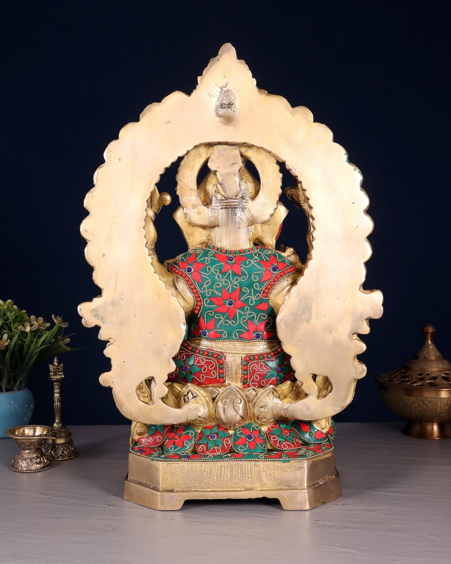 Handcrafted Ganesha Statue 18 inch floral stonework - Budhshiv.com