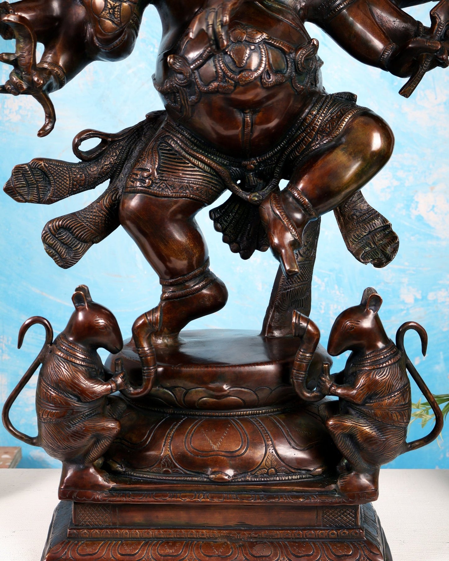Handcrafted Large Brass Dancing Ganesha Statue - Antique Chola copper tone - Budhshiv.com