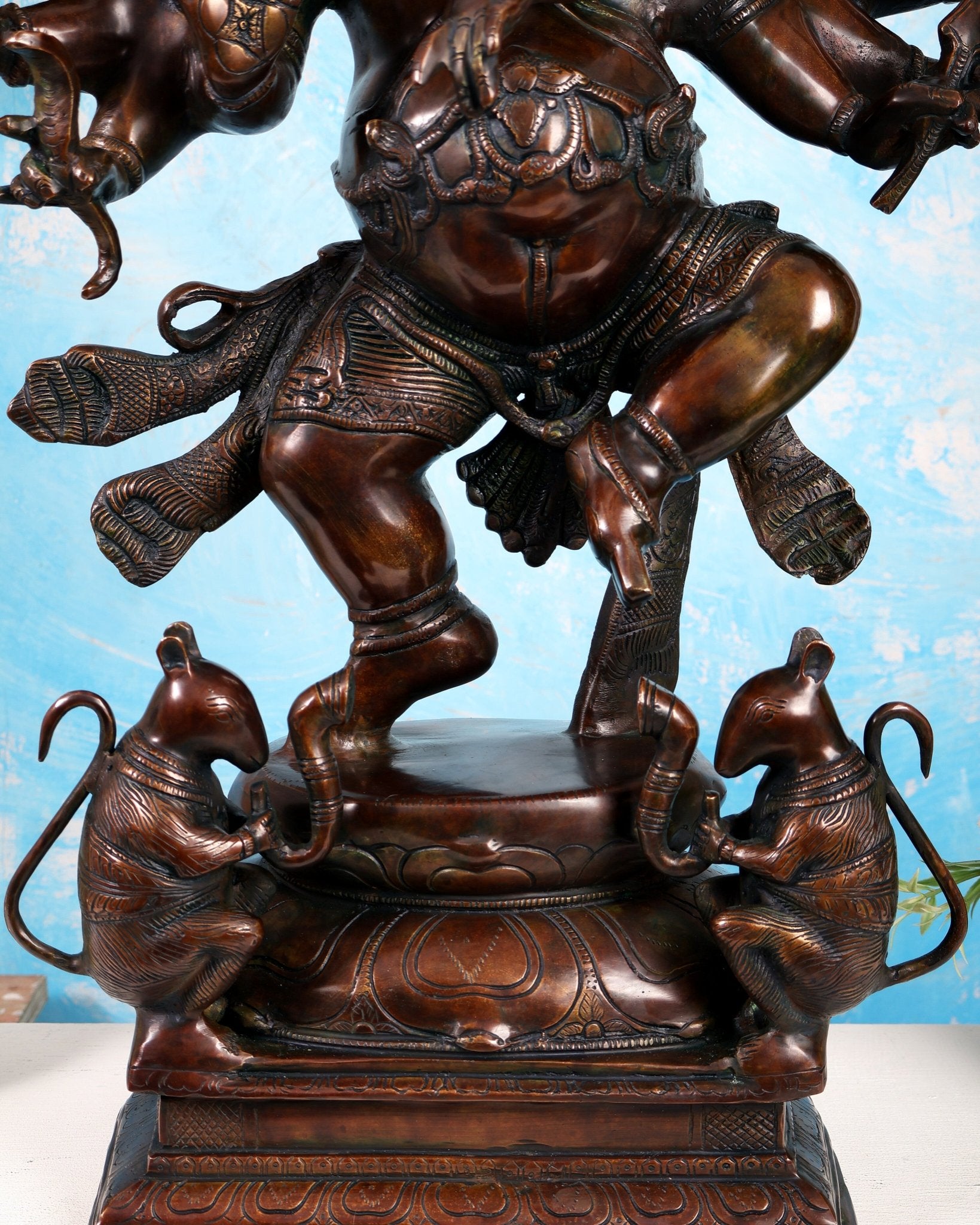 Handcrafted Large Brass Dancing Ganesha Statue - Antique Chola copper tone - Budhshiv.com