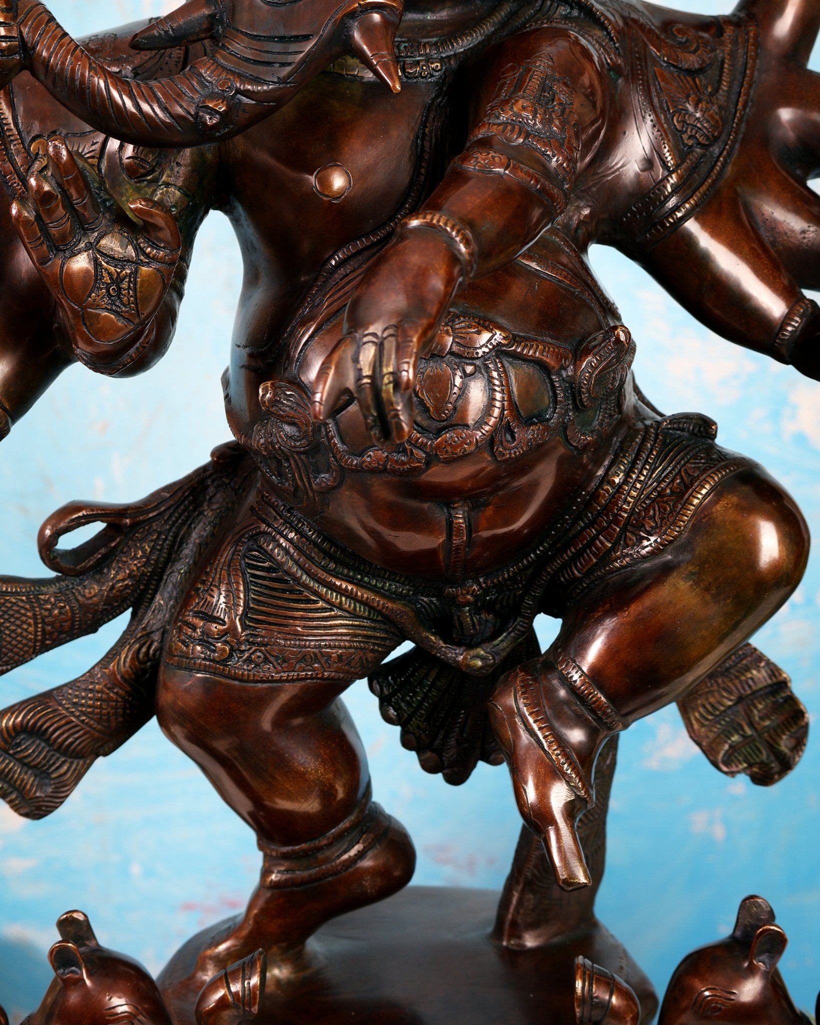 Handcrafted Large Brass Dancing Ganesha Statue - Antique Chola copper tone - Budhshiv.com