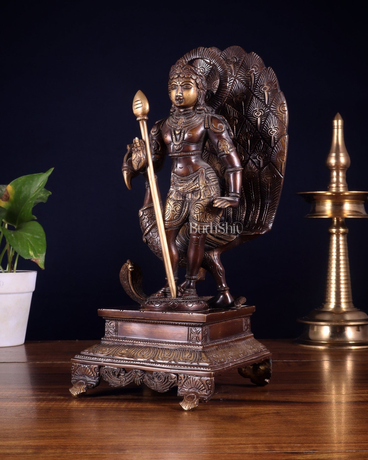 Handcrafted Lord Murgan Brass Idol - 12" Chola Finish - Budhshiv.com