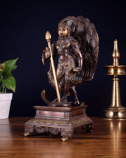 Handcrafted Lord Murgan Brass Idol - 12" Chola Finish - Budhshiv.com