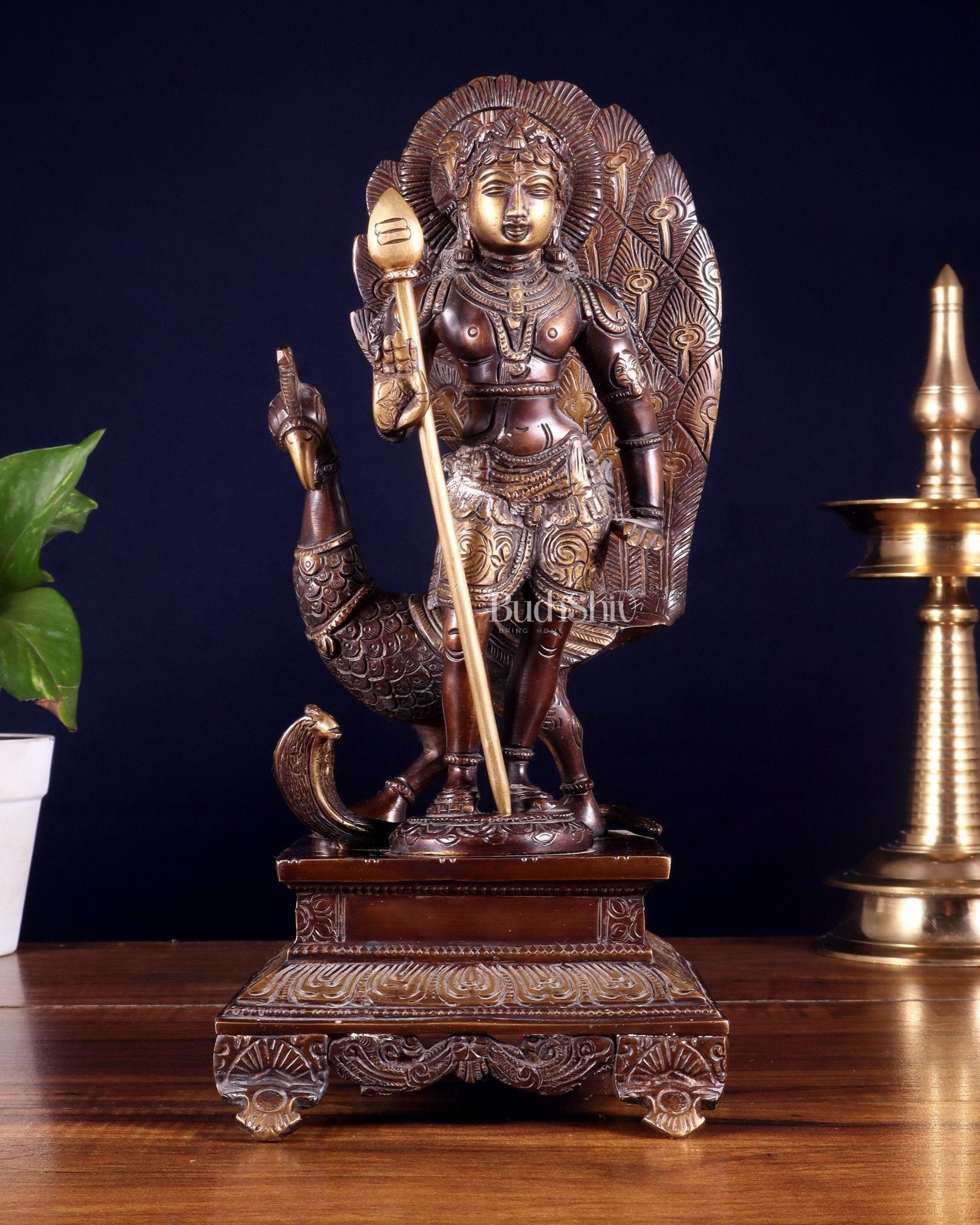 Handcrafted Lord Murgan Brass Idol - 12" Chola Finish - Budhshiv.com