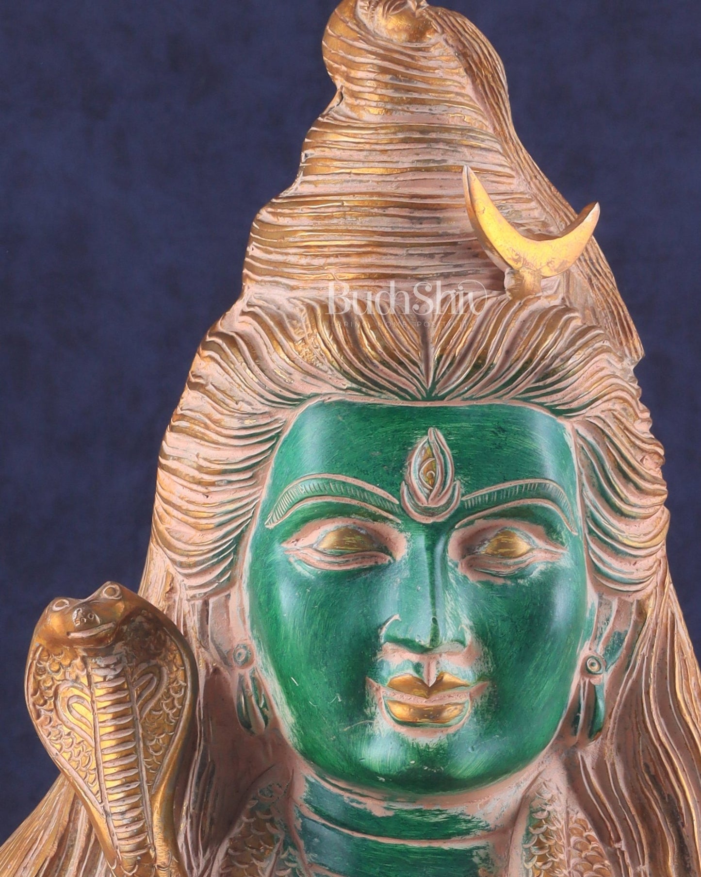 Handcrafted Lord Shiva Bust Statue - Superfine Brass 12" green sand patina - Budhshiv.com