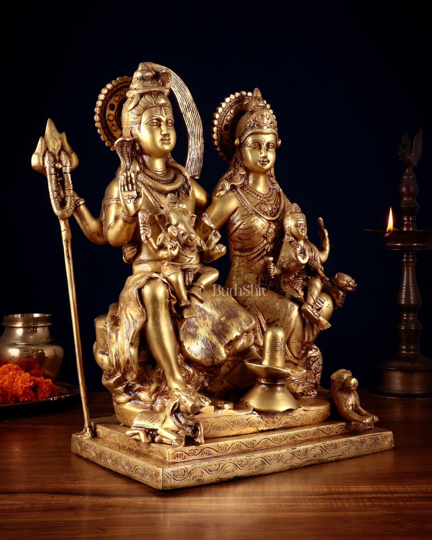 Handcrafted Lord Shiva Family Statue - Superfine Brass | 18" Height - Budhshiv.com