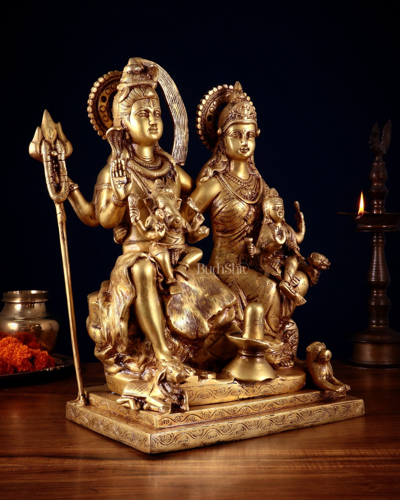 Handcrafted Lord Shiva Family Statue - Superfine Brass | 18" Height - Budhshiv.com