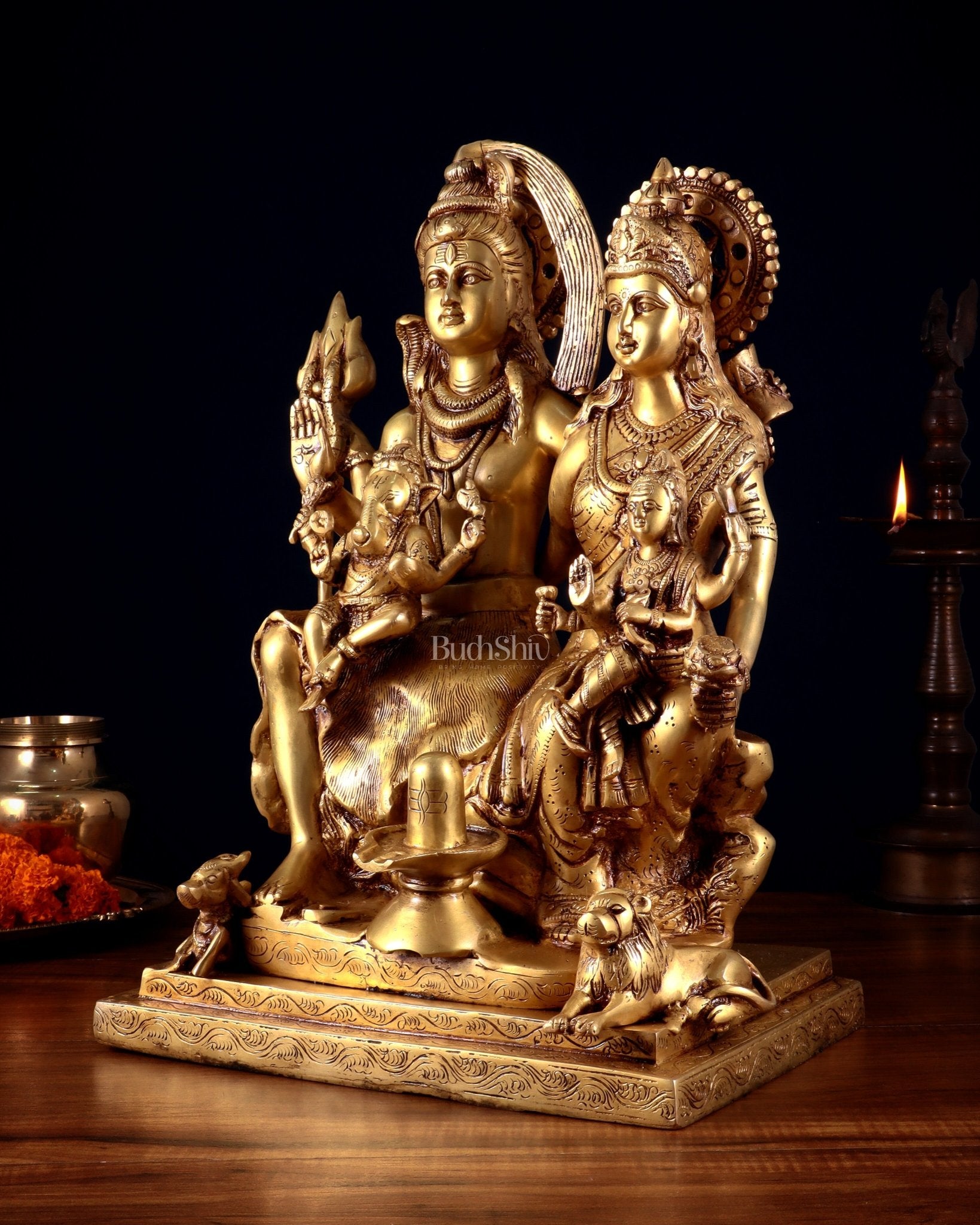 Handcrafted Lord Shiva Family Statue - Superfine Brass | 18" Height - Budhshiv.com