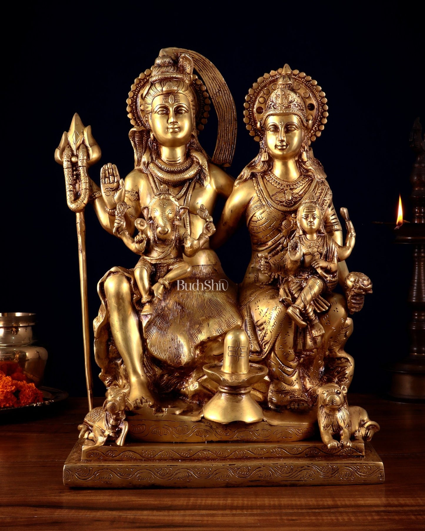 Handcrafted Lord Shiva Family Statue - Superfine Brass | 18" Height - Budhshiv.com