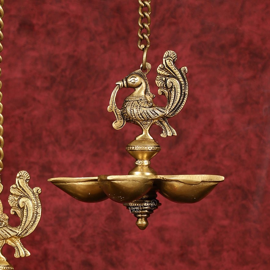 Handcrafted Pair of Brass Annam Diyas | Height 8.5 inch antique finish - Budhshiv.com