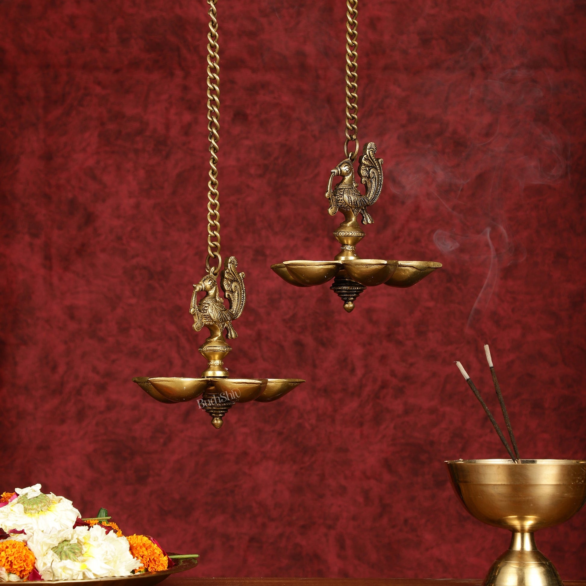 Handcrafted Pair of Brass Annam Diyas | Height 8.5 inch antique finish - Budhshiv.com