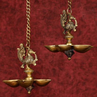 Handcrafted Pair of Brass Annam Diyas | Height 8.5 inch antique finish - Budhshiv.com