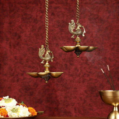 Handcrafted Pair of Brass Annam Diyas | Height 8.5 inch antique finish - Budhshiv.com