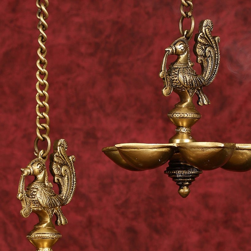 Handcrafted Pair of Brass Annam Diyas | Height 8.5 inch antique finish - Budhshiv.com