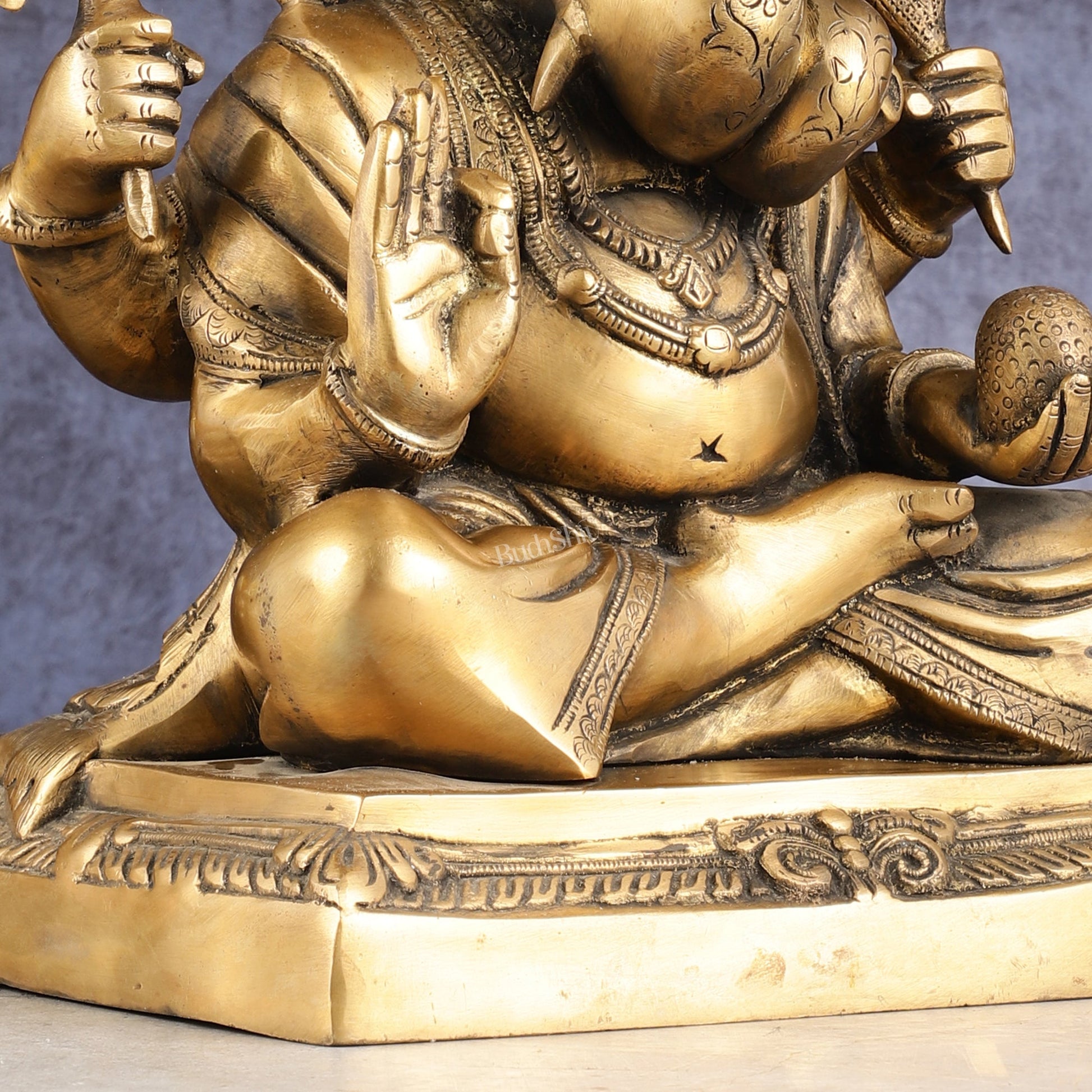 Handcrafted Pure Brass Dagduseth Ganapati Idol - 14" - Budhshiv.com