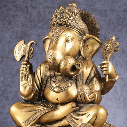Handcrafted Pure Brass Dagduseth Ganapati Idol - 14" - Budhshiv.com