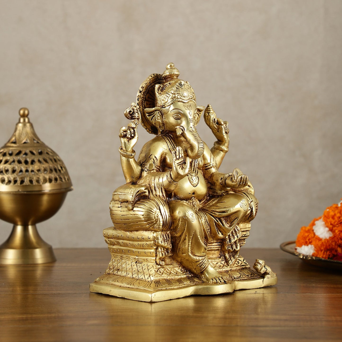 Handcrafted Pure Brass Ganesha Idol – 10" Height - Budhshiv.com