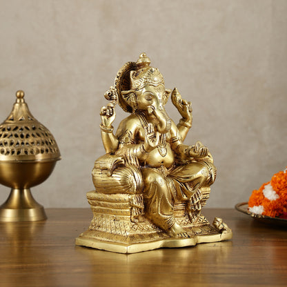 Handcrafted Pure Brass Ganesha Idol – 10" Height - Budhshiv.com