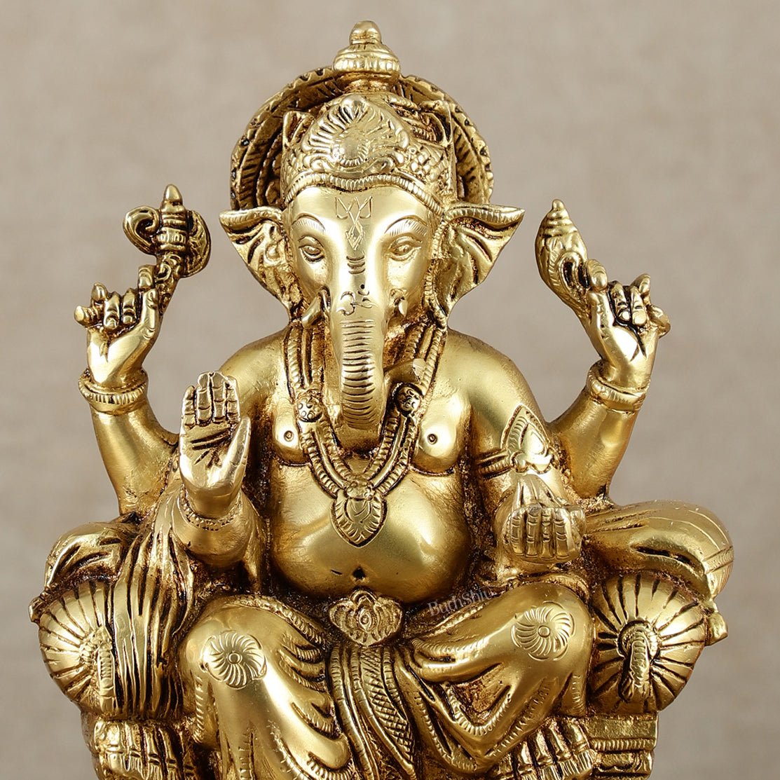 Handcrafted Pure Brass Ganesha Idol – 10" Height - Budhshiv.com
