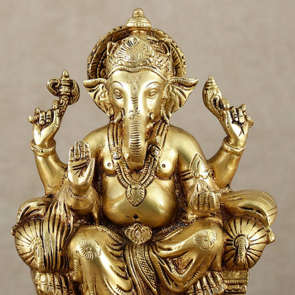 Handcrafted Pure Brass Ganesha Idol – 10" Height - Budhshiv.com