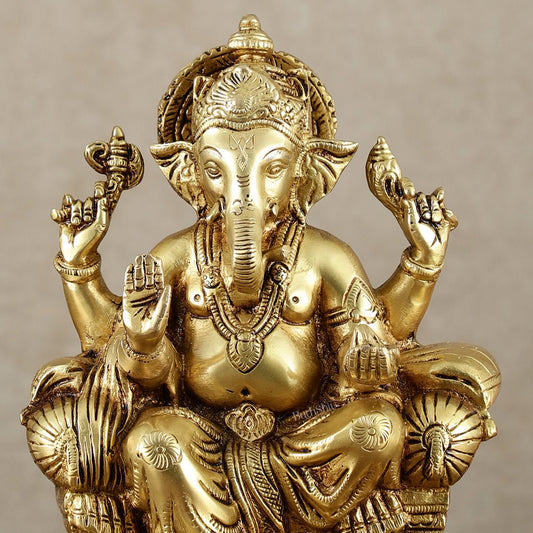 Handcrafted Pure Brass Ganesha Idol – 10" Height - Budhshiv.com