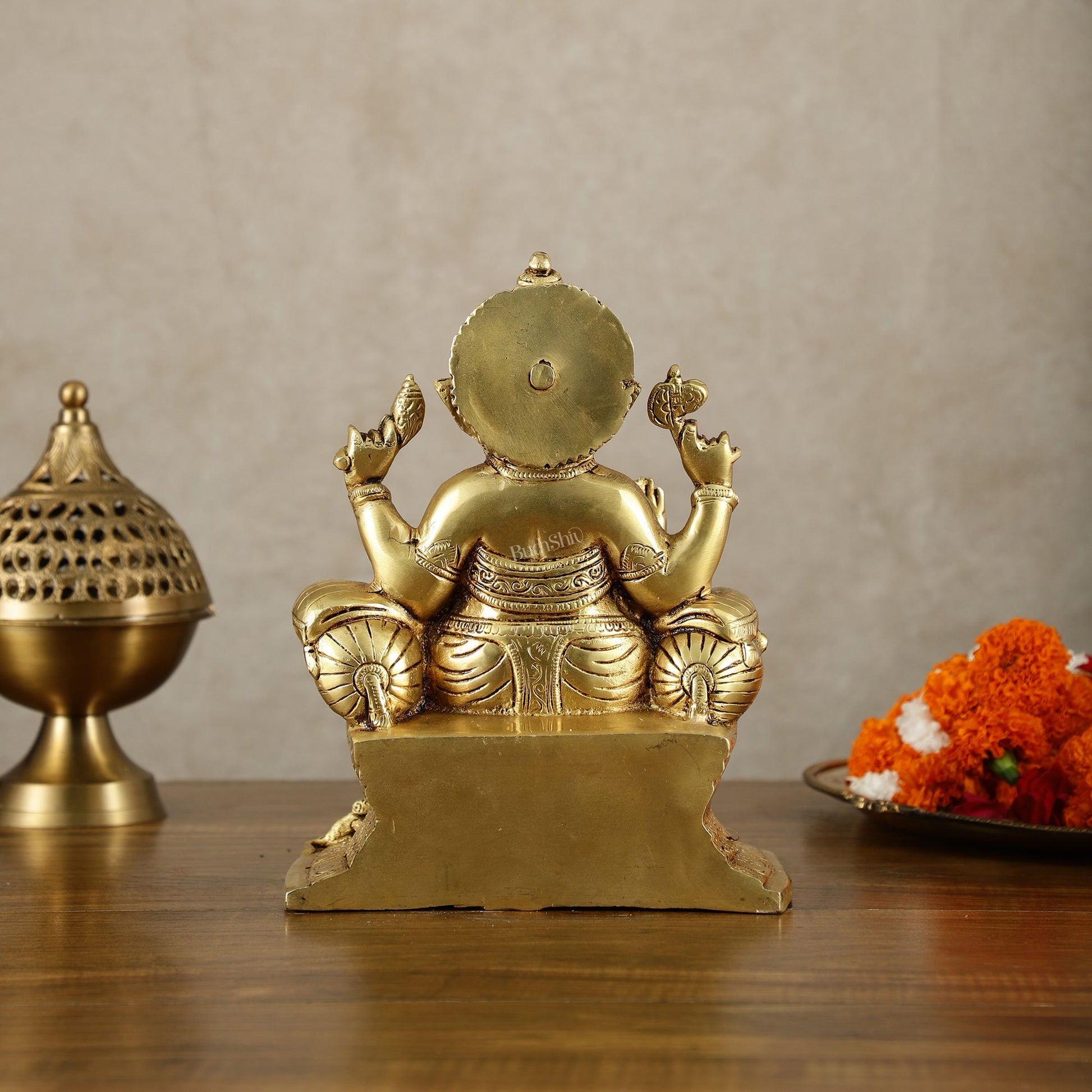 Handcrafted Pure Brass Ganesha Idol – 10" Height - Budhshiv.com