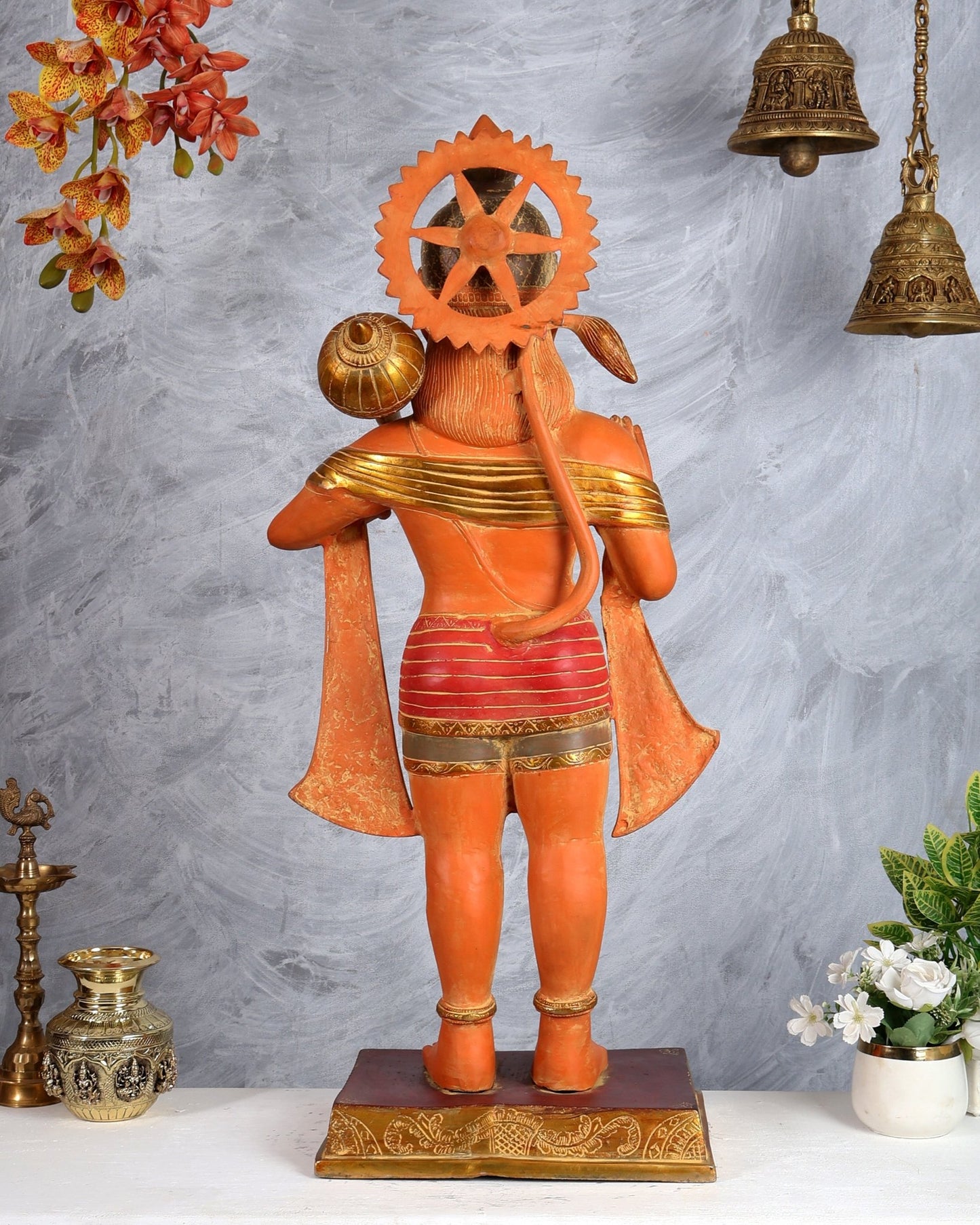 Handcrafted Pure Brass Hanuman Ji Statue, large size, 3 feet Sindoori tone - Budhshiv.com