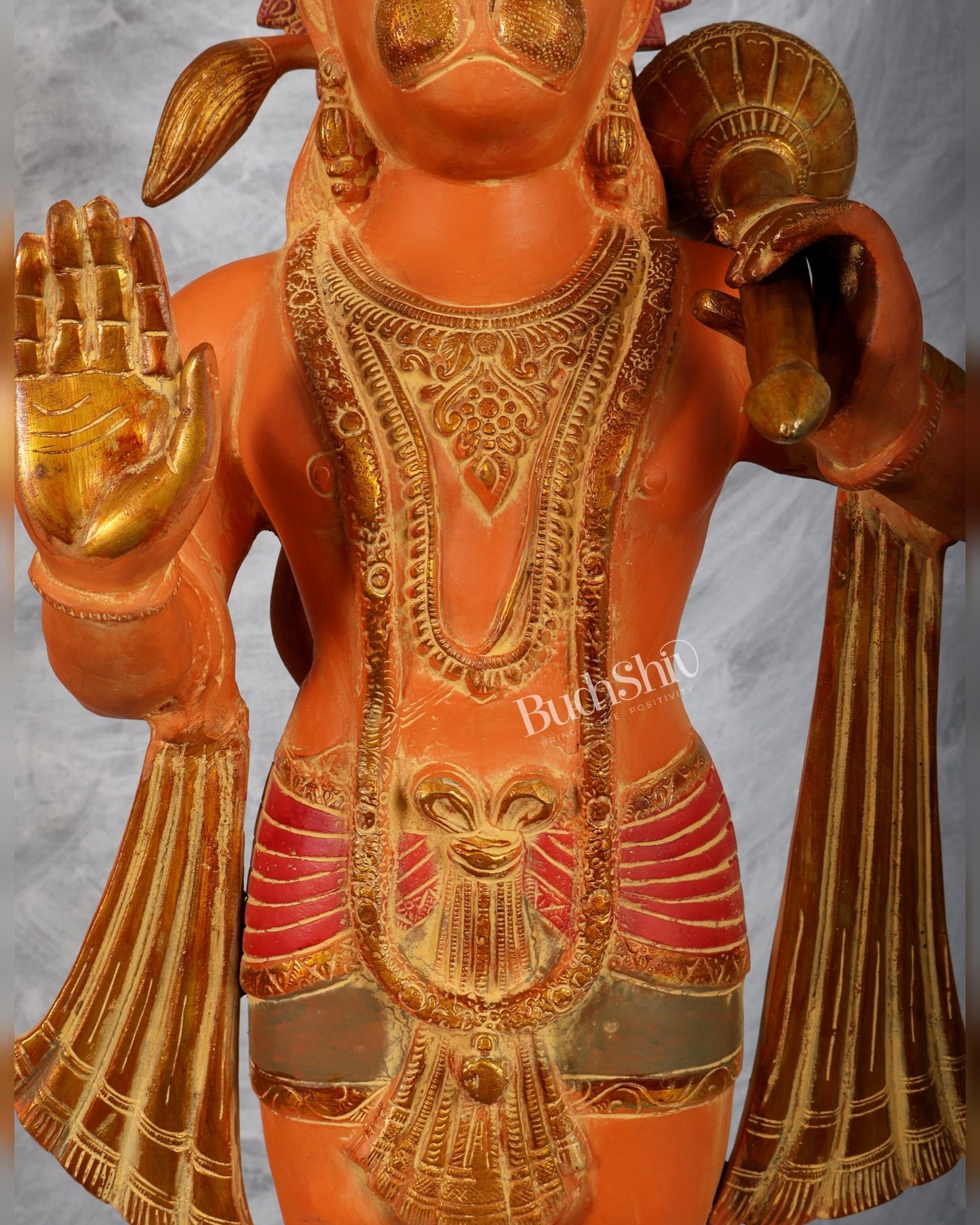 Handcrafted Pure Brass Hanuman Ji Statue, large size, 3 feet Sindoori tone - Budhshiv.com