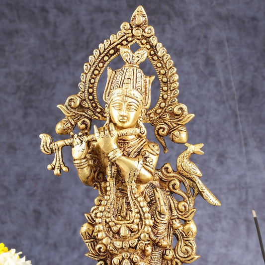 Handcrafted Pure Brass Lord Krishna Statue - 13.5 Inch - Budhshiv.com