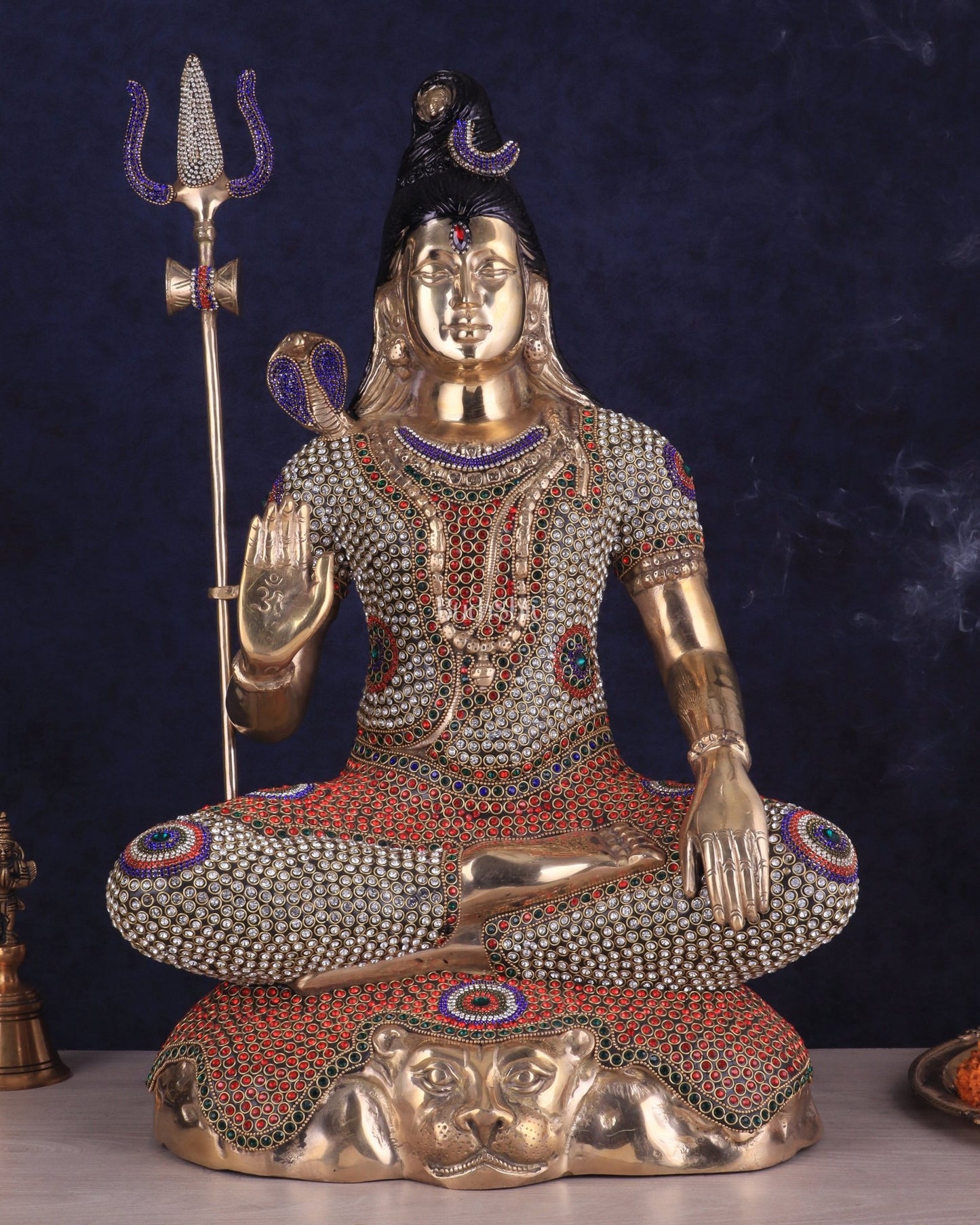 Handcrafted Pure Brass Lord Shiva Statue - 23" Height Jewelled up work - Budhshiv.com