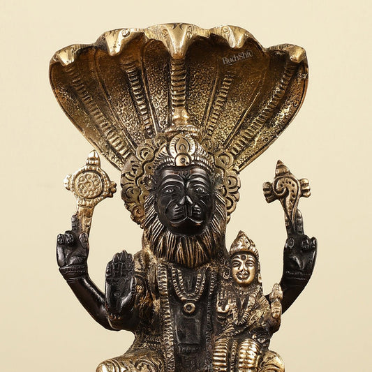 Handcrafted Pure Brass Narasimha Lakshmi Statue - 8" - Budhshiv.com