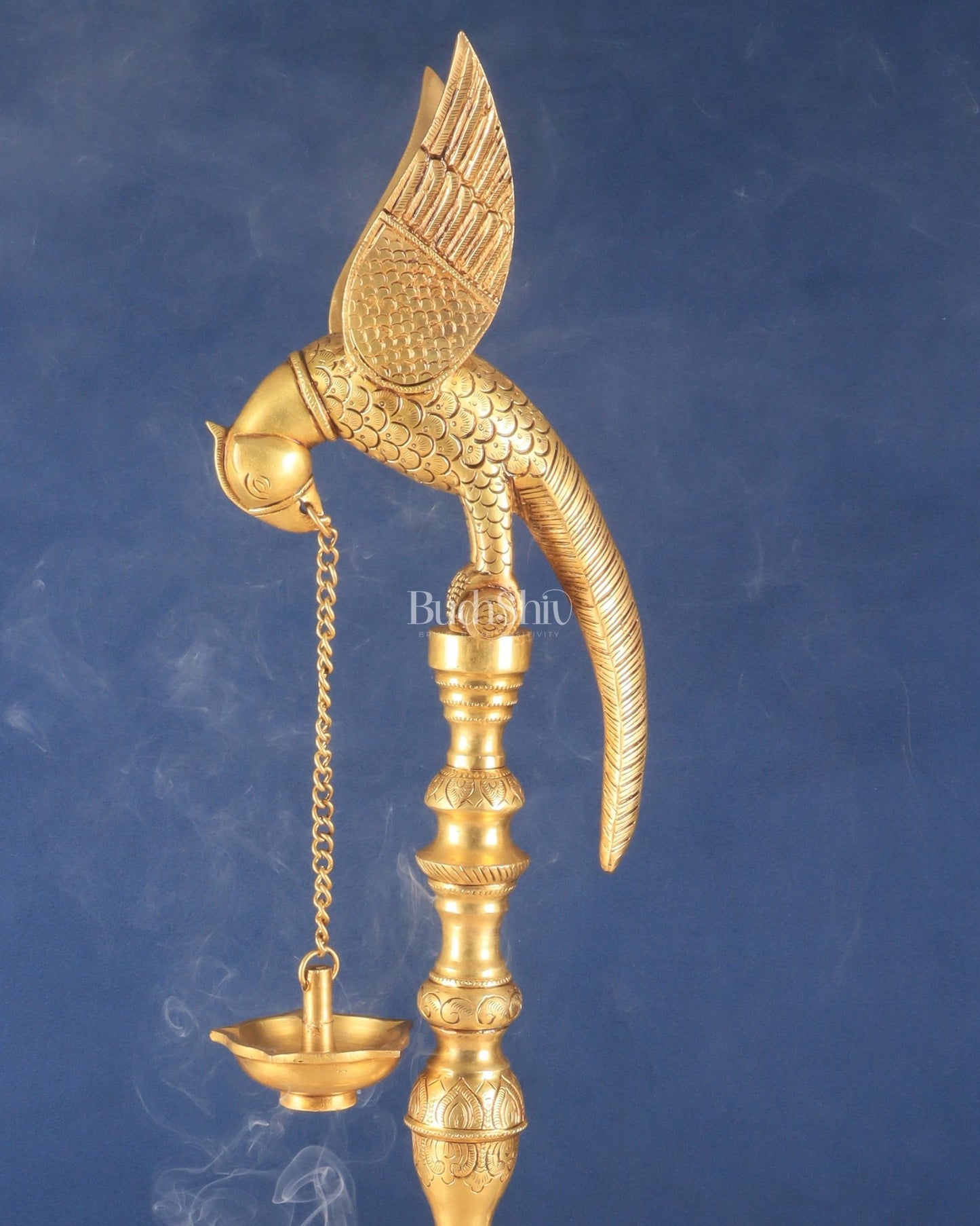 Handcrafted Pure Brass Superfine Large Parrot Lamp Vilakku - 29" - Budhshiv.com