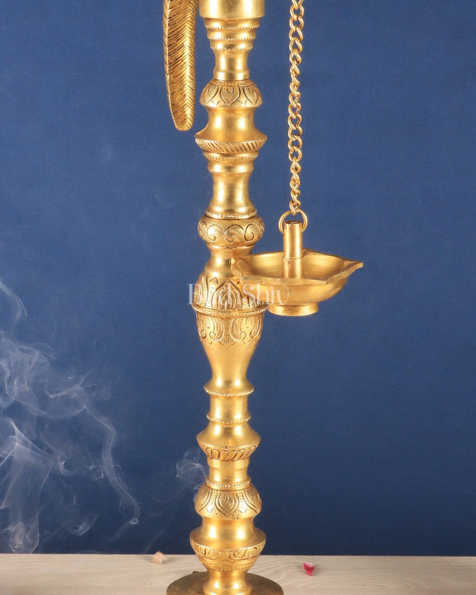 Handcrafted Pure Brass Superfine Large Parrot Lamp Vilakku - 29" - Budhshiv.com